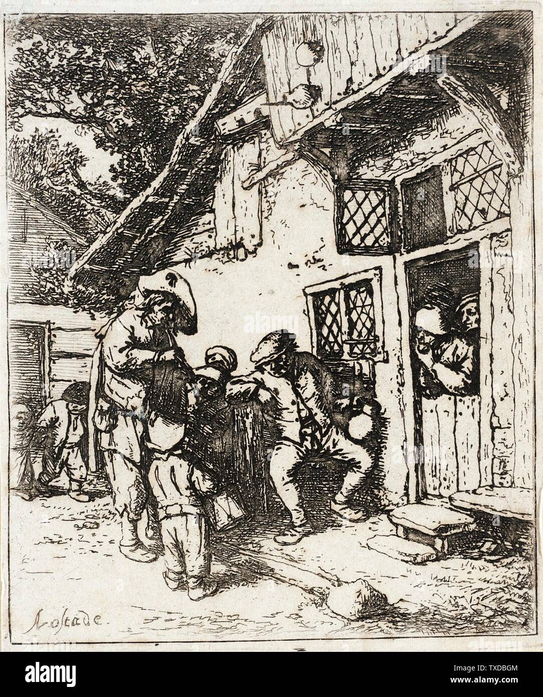 The Wandering Musicians;  Holland, 1642 (?) Alternate Le Jouer de flute et sa petit tambour Prints; etchings Etching Gift of Mrs. Mary B. Regan (31.21.106) Prints and Drawings; 1642 (?); Stock Photo