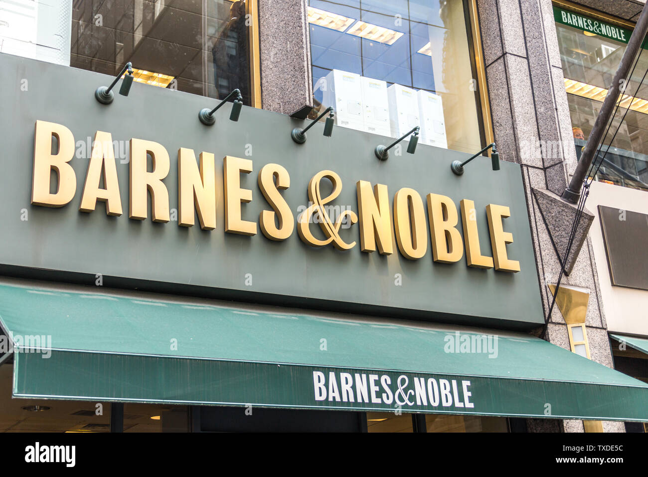 NEW YORK, USA - 17 MAY, 2019: Barnes and Noble Bookstore sign in New York USA. bookseller with the largest number of retail outlets in the United Stock Photo