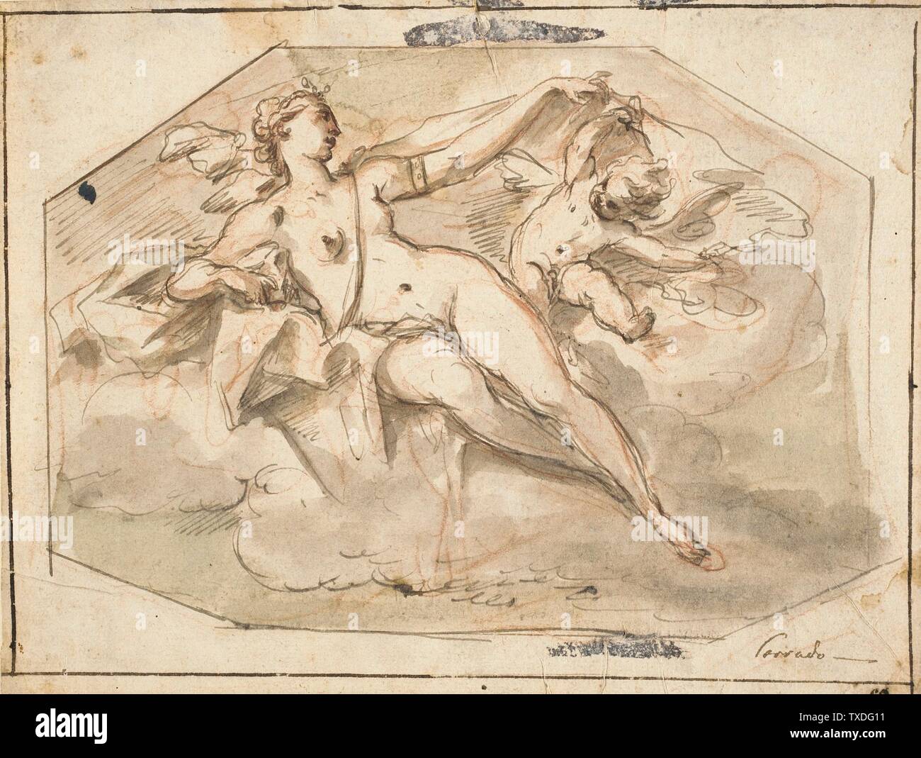 Venus and Cupid;  Italy, circa 1746-1747 Drawings Sanguine with dark gray ink, gray and bluish wash Los Angeles County Fund (54.12.12) Prints and Drawings; between circa 1746 and circa 1747 date QS:P571,+1746-00-00T00:00:00Z/8,P1319,+1746-00-00T00:00:00Z/9,P1326,+1747-00-00T00:00:00Z/9,P1480,Q5727902; Stock Photo