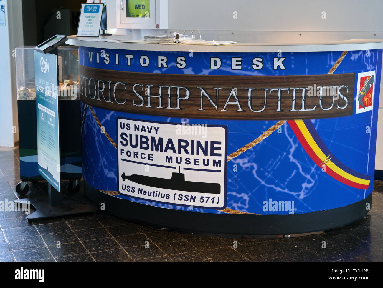 Submarine Force Museum, Groton CT USA, Jun 2019. Visitor desk for helpful information. Stock Photo