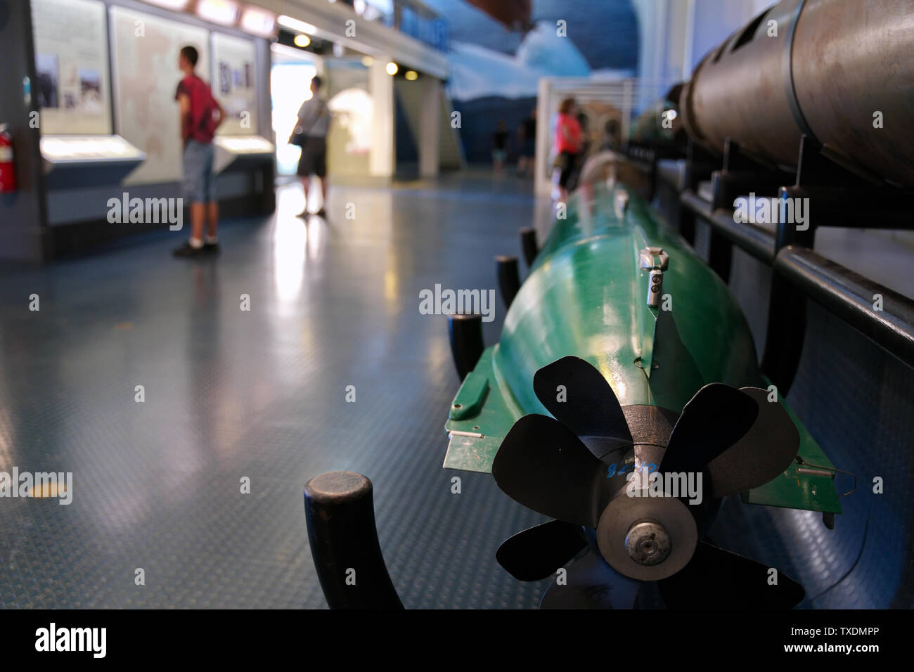 Submarine Force Museum, Groton CT USA, Jun 2019. Inside with photos, exhibits, and replicas leading to the evolution of the modern attack submarine. Stock Photo