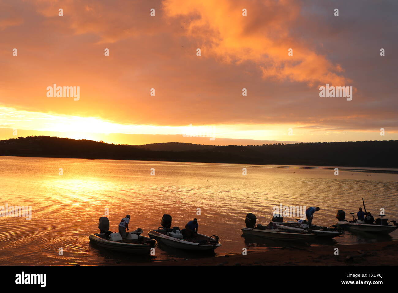 Bass Fishing in South Africa on boats Stock Photo