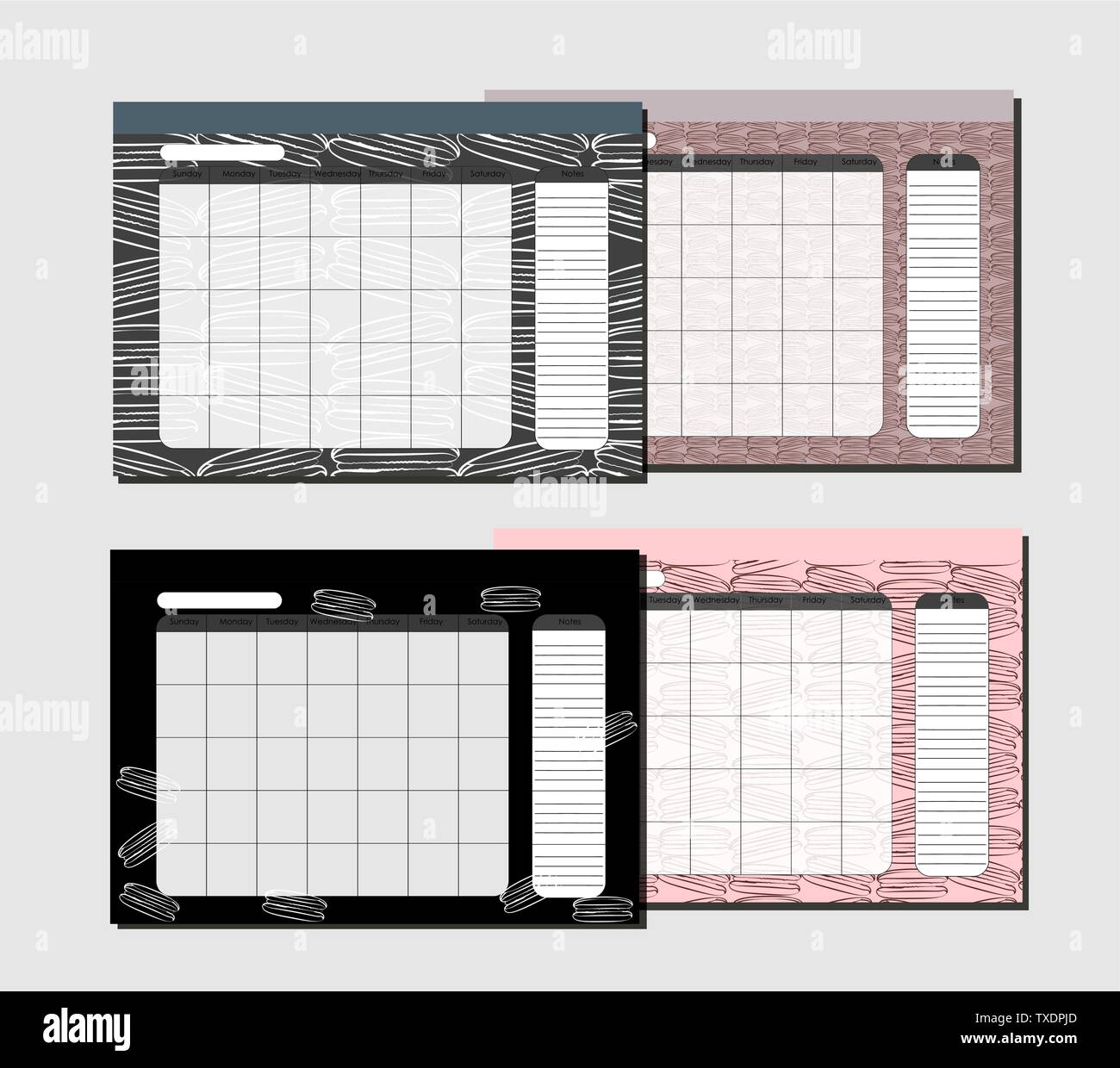 Set Wall Calendar Infinite Rescue Planner for Note. Template for the whole year. Seven weekly columns. Dark background with macaroons. Sweet backgroun Stock Vector