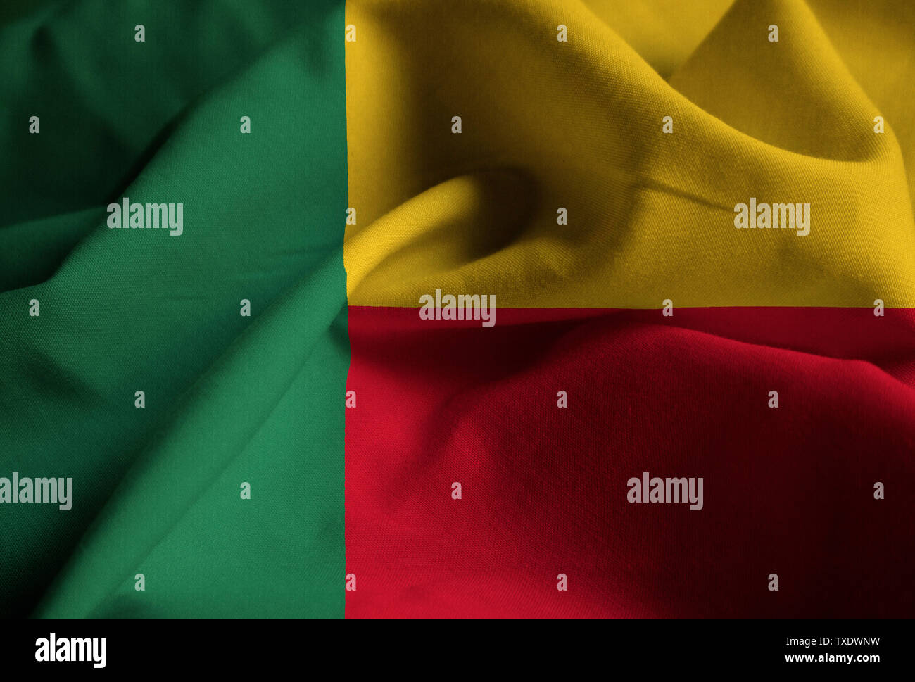 Ruffled Flag of Benin Blowing in Wind Stock Photo