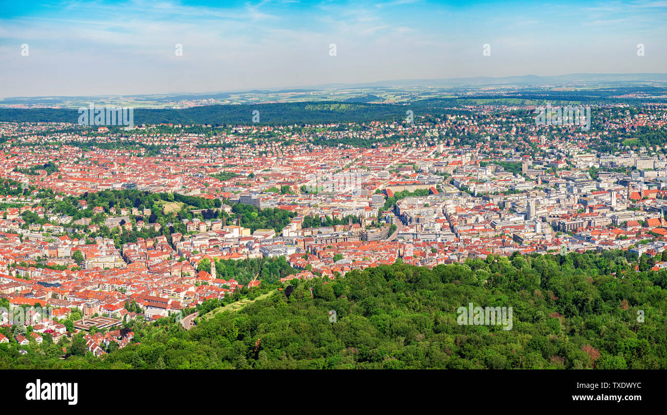 Widescreen view of Stuttgart, Germany, capital of Baden-Wuerttemberg. Stock Photo