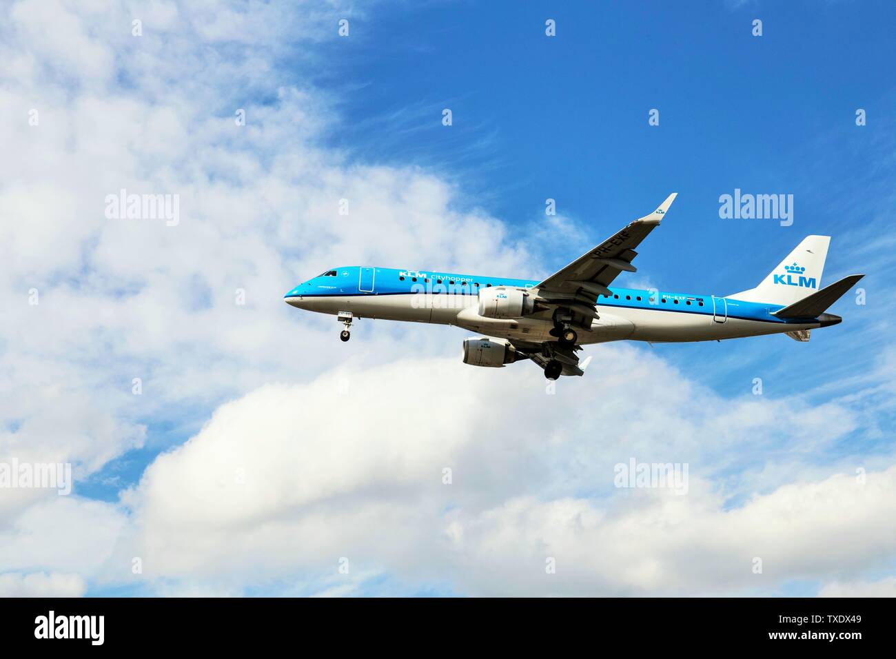 KLM Royal Dutch Airlines of Netherlands aeroplane landing at London, UK Stock Photo