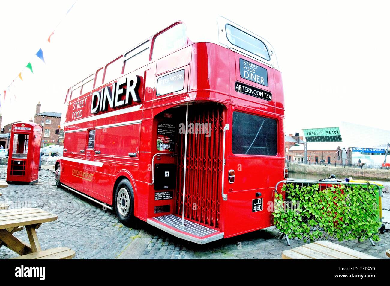 Street food diner bus, Liverpool, England, UK, United Kingdom Stock