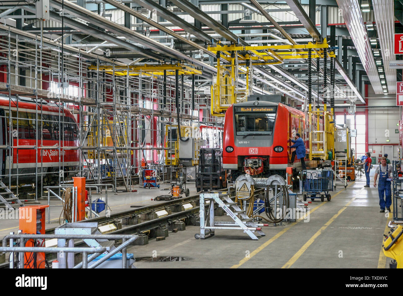 Magdeburg, Germany, June 4, 2012 - View into a workshop of Deutsche Bahn in Magdeburg, where the air conditioning systems of regional trains are currently being checked. Stock Photo