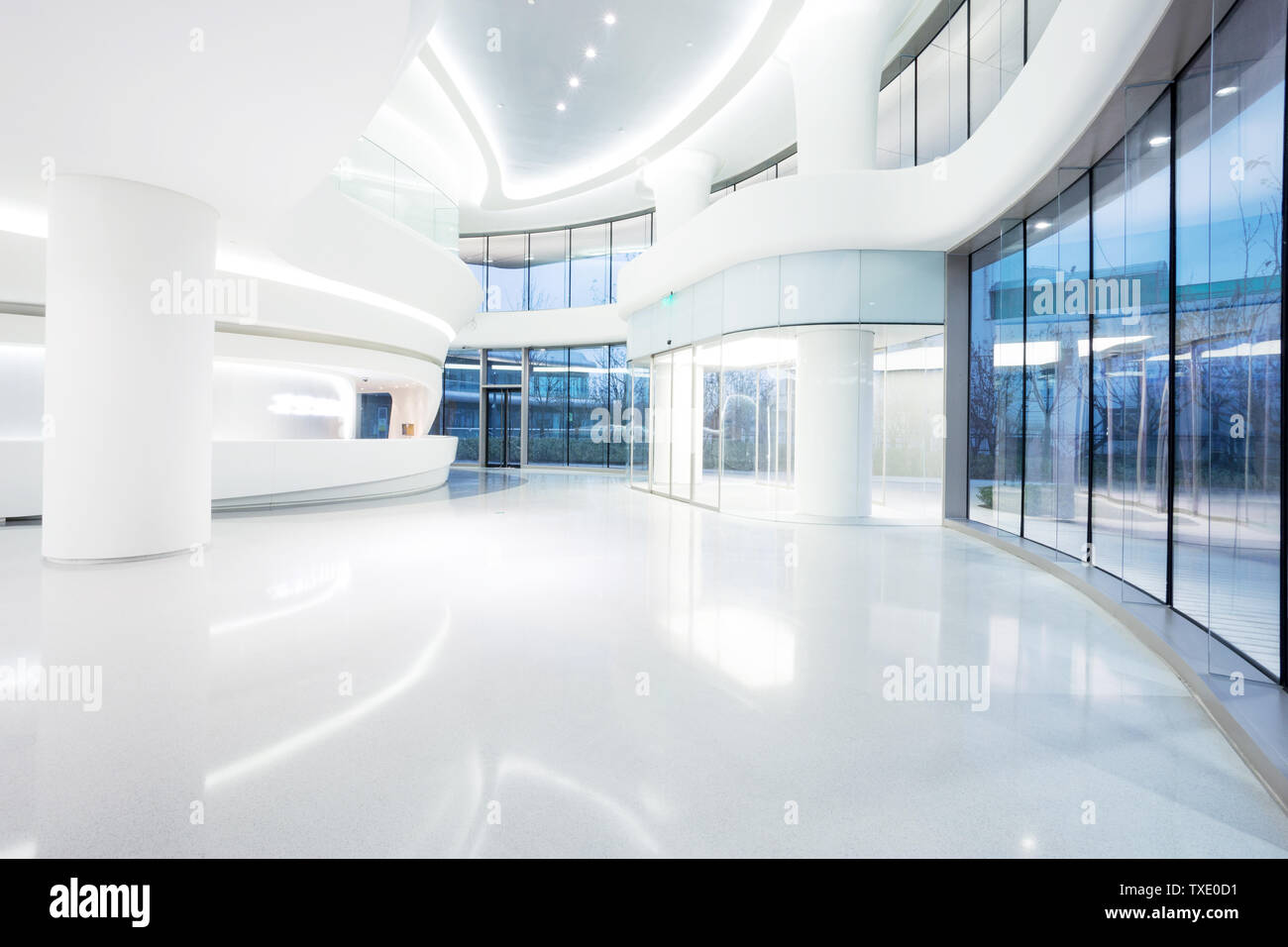 futuristic modern office building interior in urban city Stock Photo ...