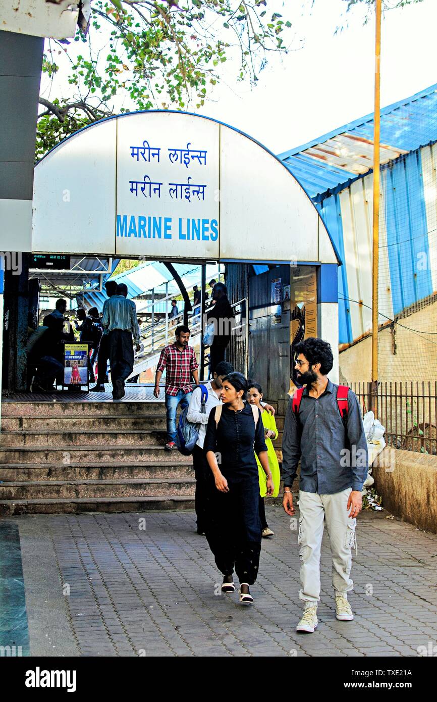 marine lines railway station, Mumbai, Maharashtra, India, Asia Stock