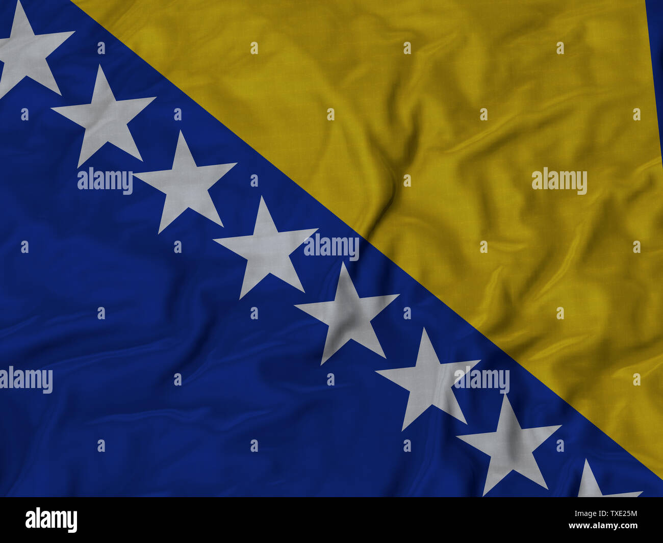 Ruffled Flag of Bosnia and Herzegovina Blowing in Wind Stock Photo