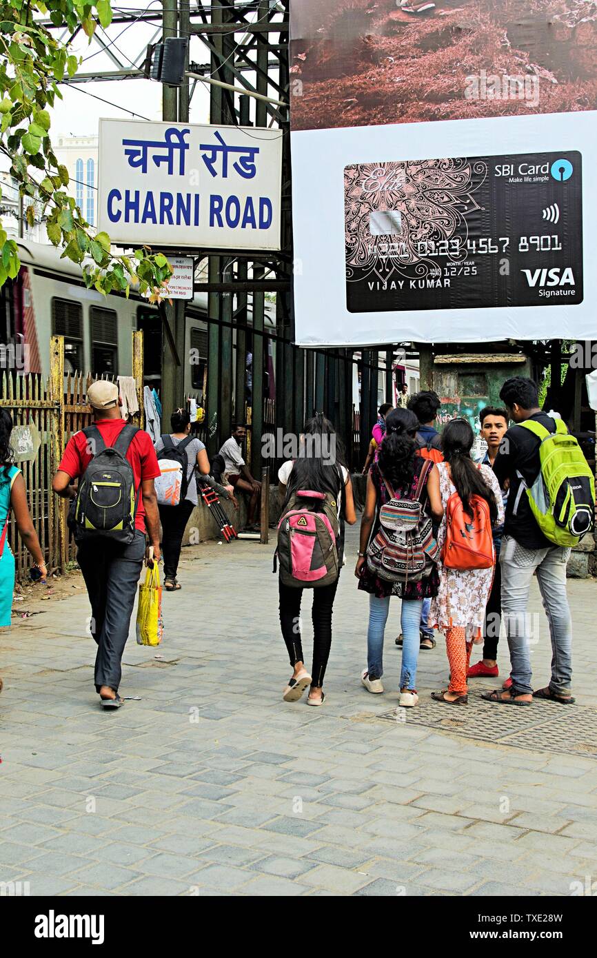 Charni Road Railway Station entrance, Mumbai, Maharashtra, India, Asia