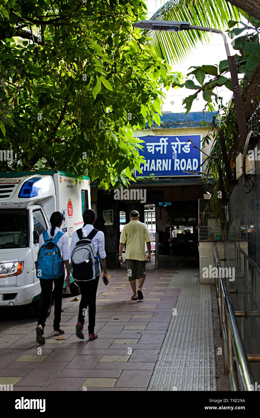 Charni Road Railway Station entrance, Mumbai, Maharashtra, India, Asia