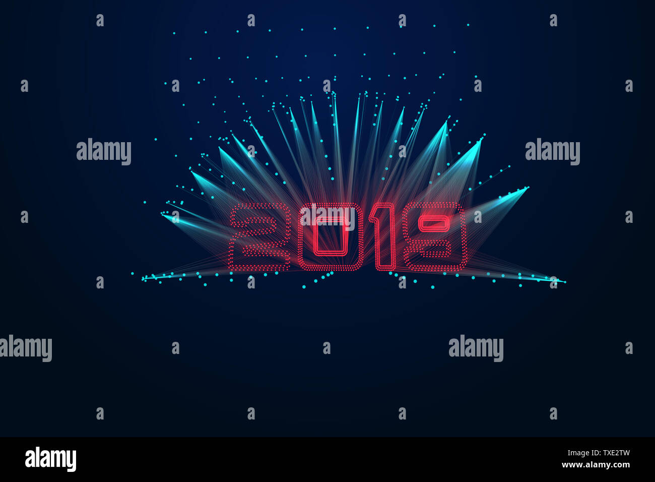 Point lines make up 2019 tech sense 3d numbers Stock Photo