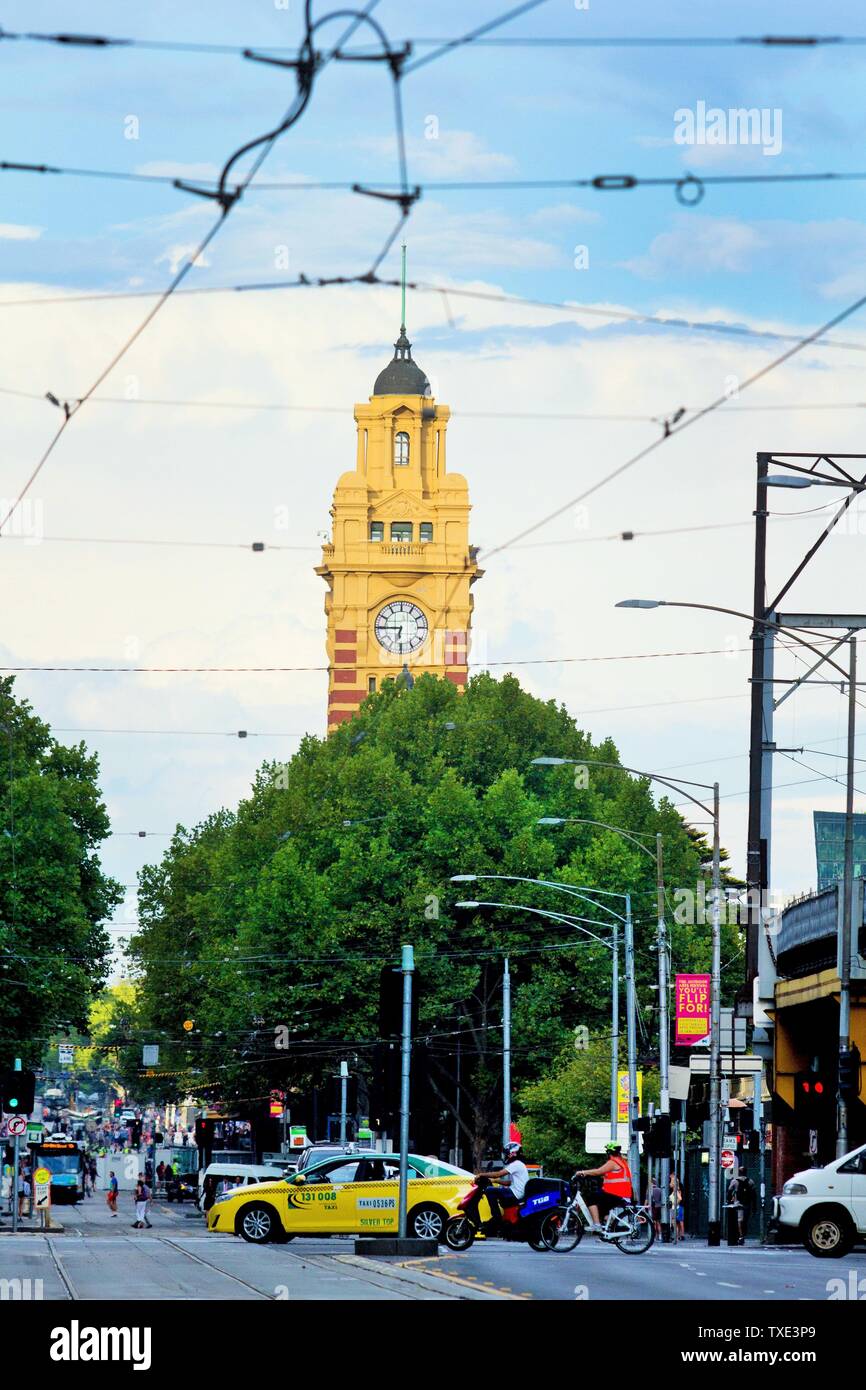 Tower of Flinders Street railway station, Melbourne, Victoria, Australia Stock Photo