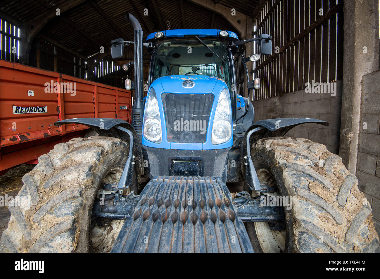 Tractor on a Dairy Farm in Rural Leicestershire, England UK Stock Photo