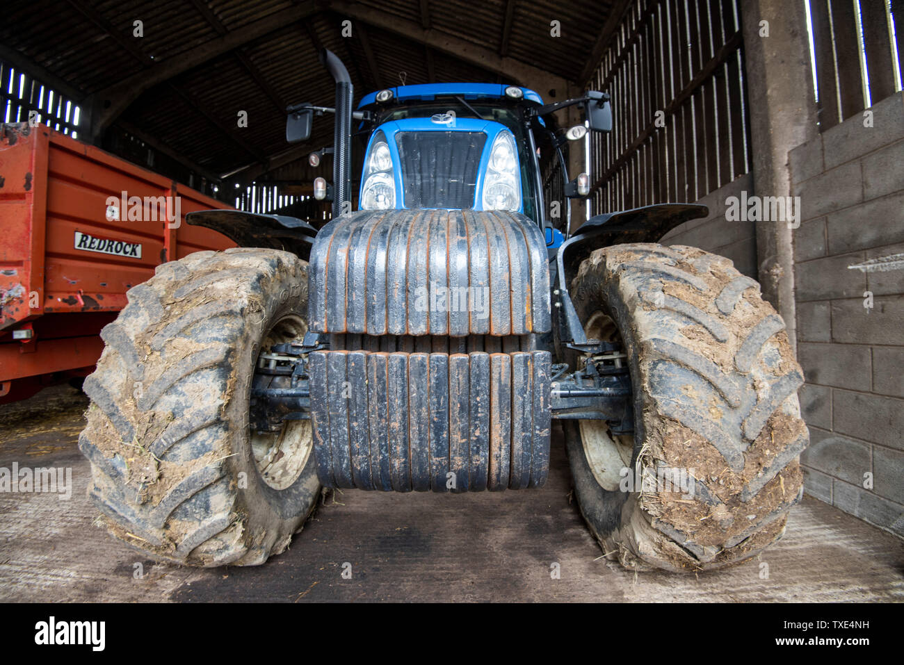 Tractor on a Dairy Farm in Rural Leicestershire, England UK Stock Photo