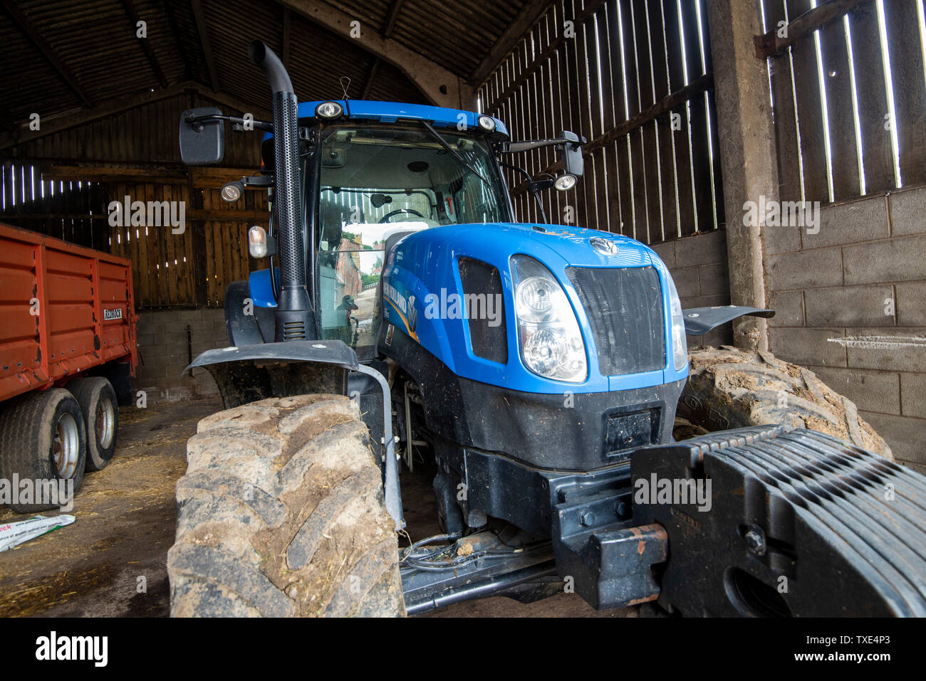 Tractor on a Dairy Farm in Rural Leicestershire, England UK Stock Photo