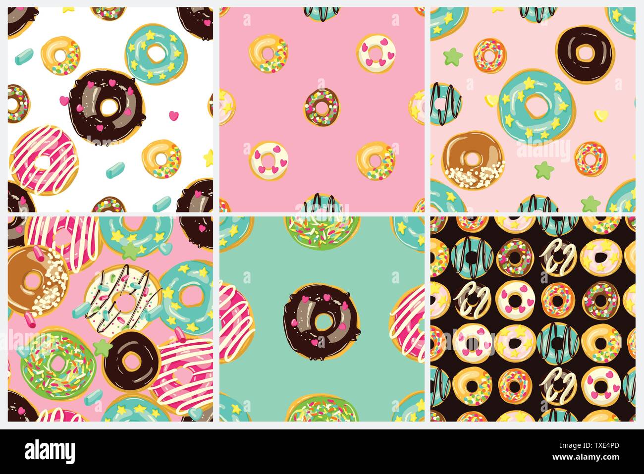 Glazed Donuts seamless pattern set. Bakery Vector illustrations. Top ...