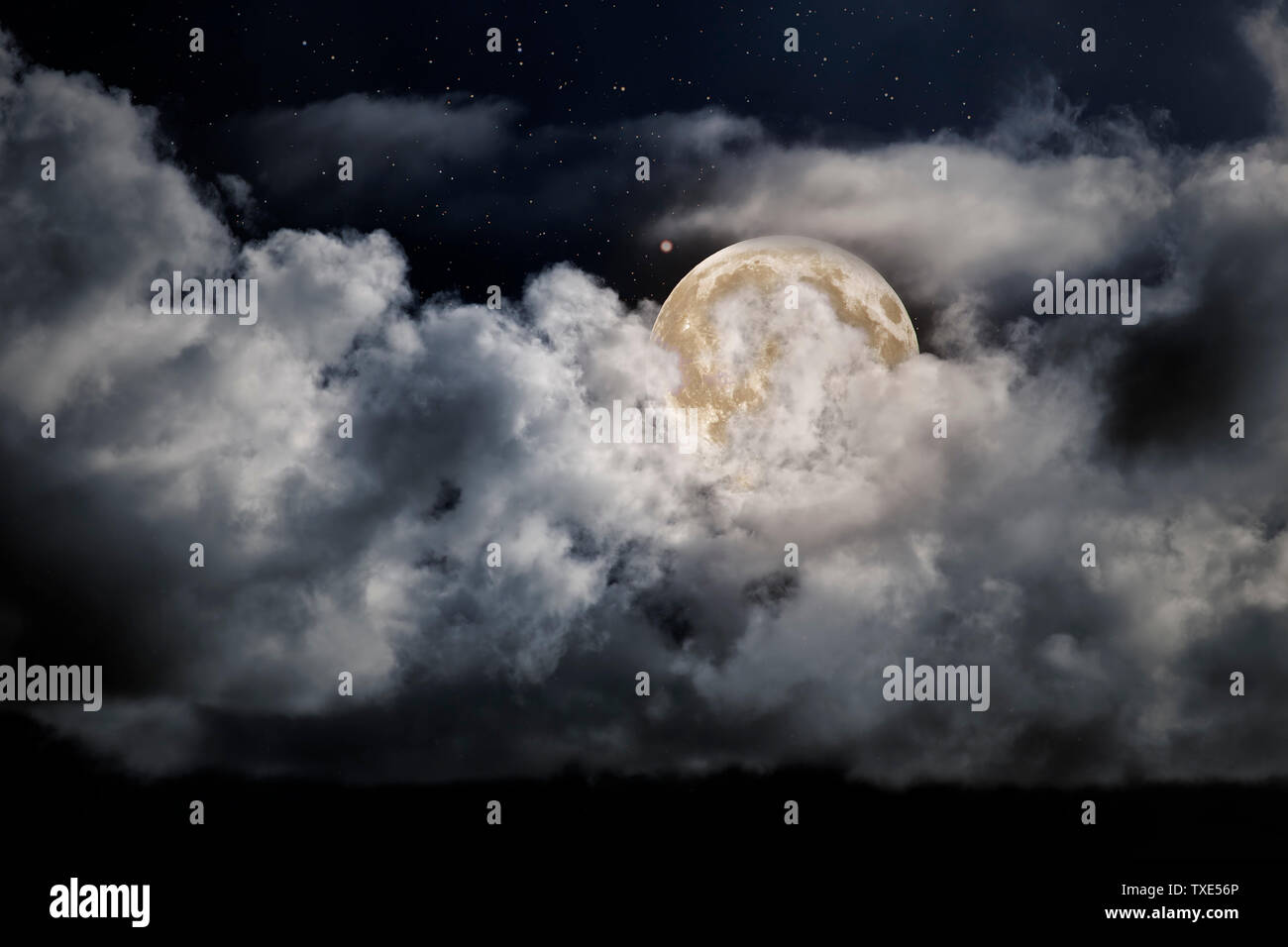 Cloudy full moon night sky with stars Stock Photo - Alamy