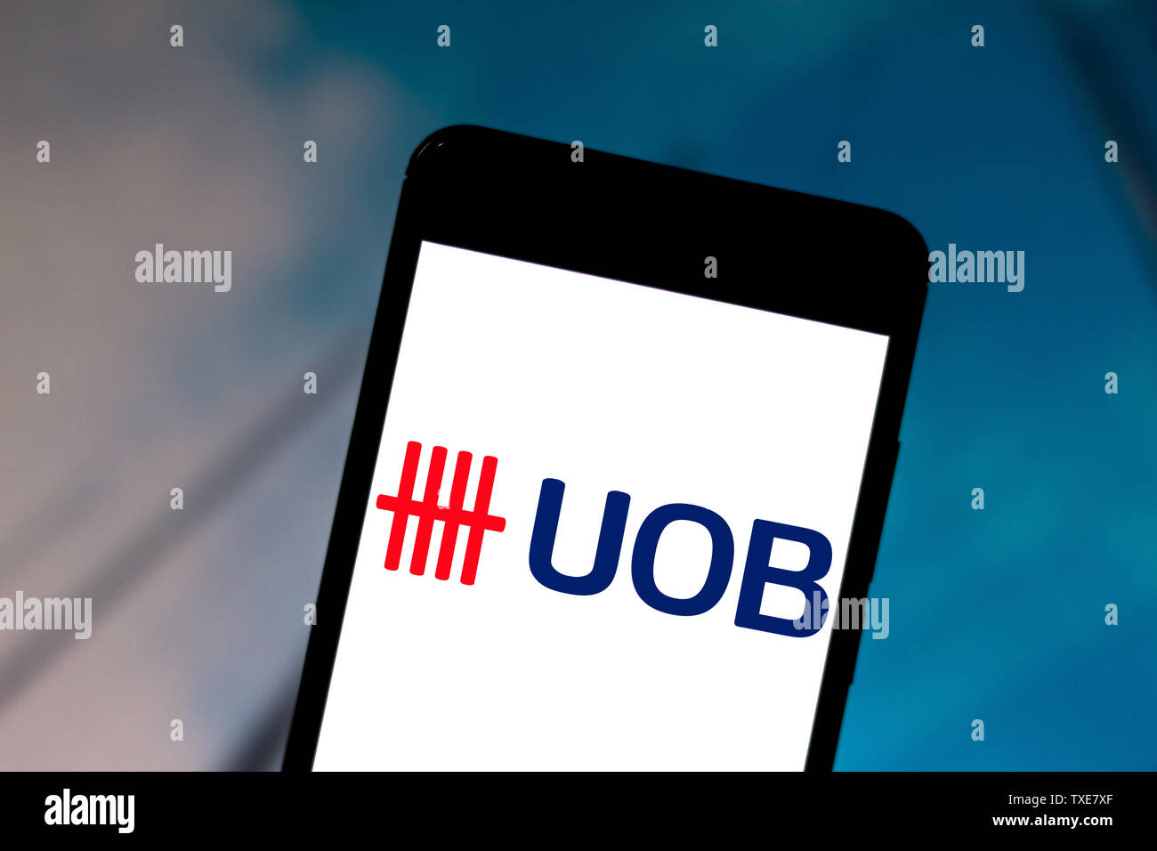 June 1, 2019 - Brazil - In this photo illustration a United Overseas Bank Limited (UOB) logo seen displayed on a smartphone. (Credit Image: © Rafael Henrique/SOPA Images via ZUMA Wire) Stock Photo
