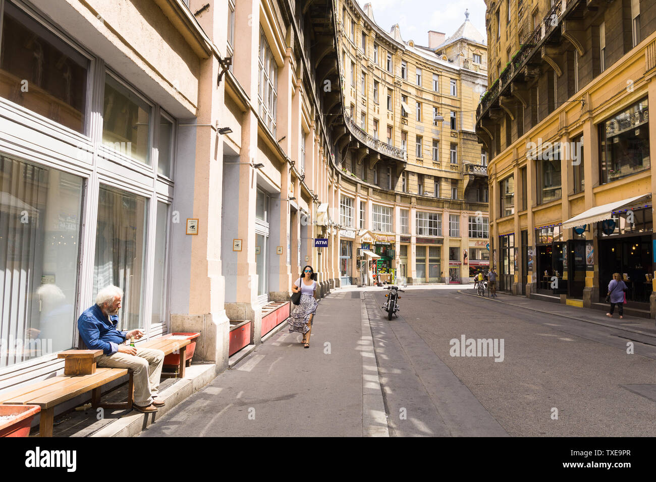 A street scene on Anker koz street in the Jewish quarter of Budapest