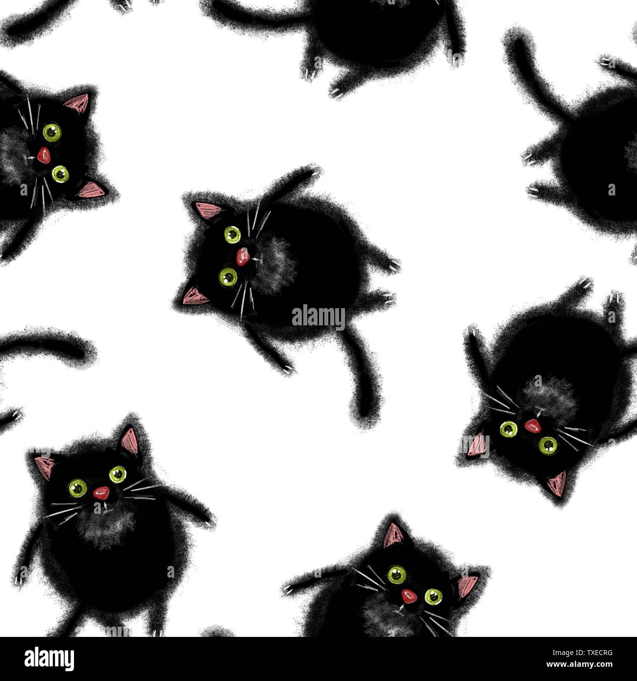 Seamless pattern with cartoon black cats Stock Photo - Alamy
