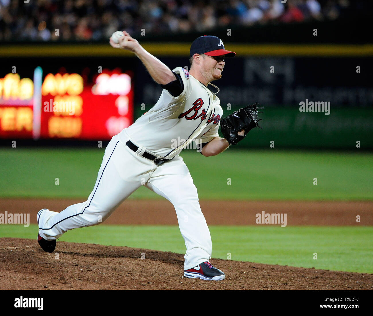 Atlanta Braves Relief Pitcher Craig Kimbrel 46 Delivers To The San Diego Padres During The Ninth Inning At Turner Field In Atlanta July 26 2014 Atlanta Won 5 3 Upi David Tulis Stock Photo Alamy