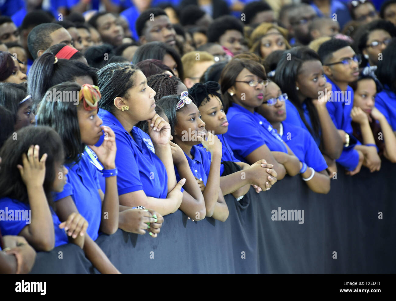 Booker T. Washington high school students listen as First Lady Michelle