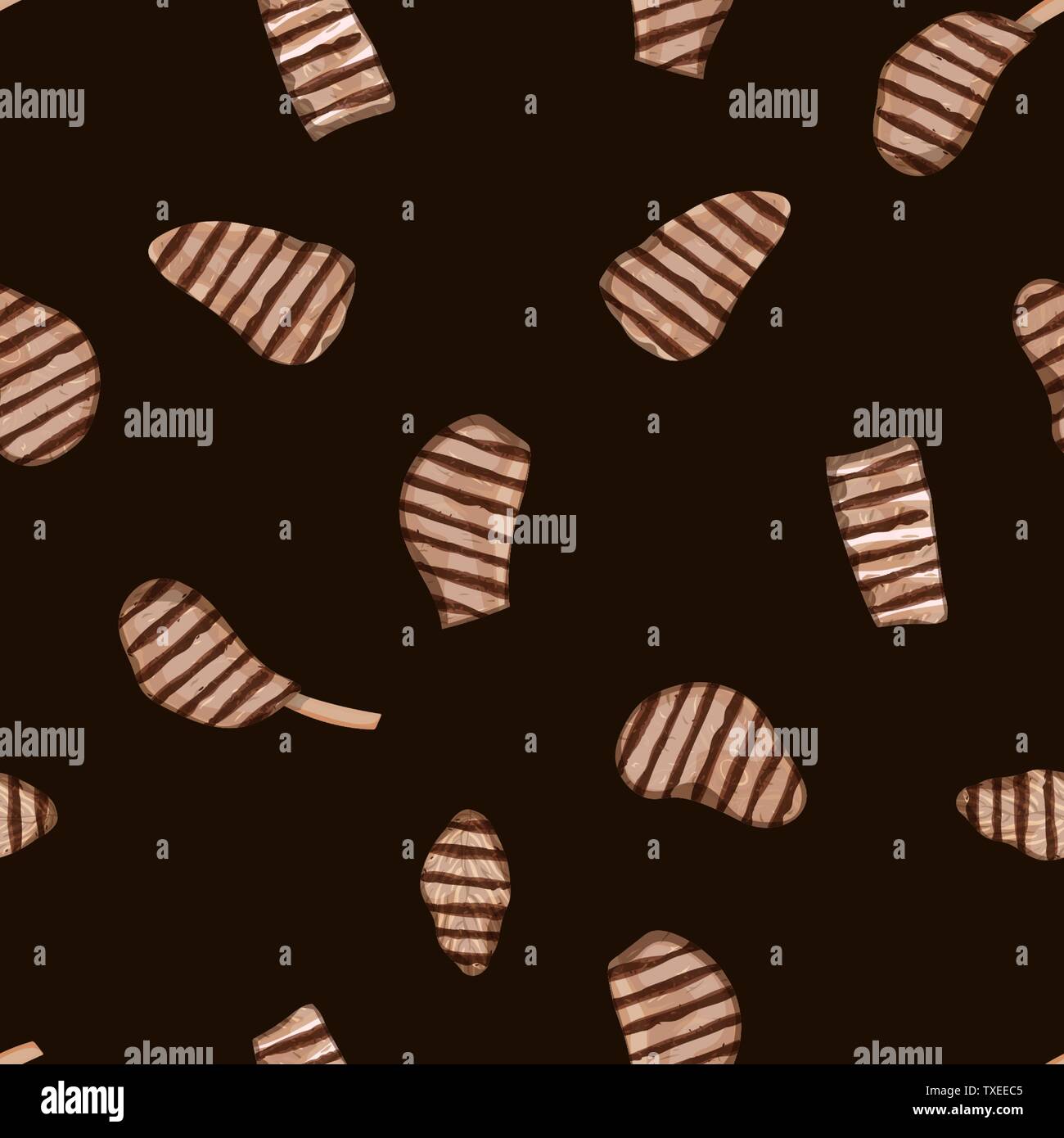 Barbecue meat design. Seamless pattern. Black background. Vector illustration. Stock Vector