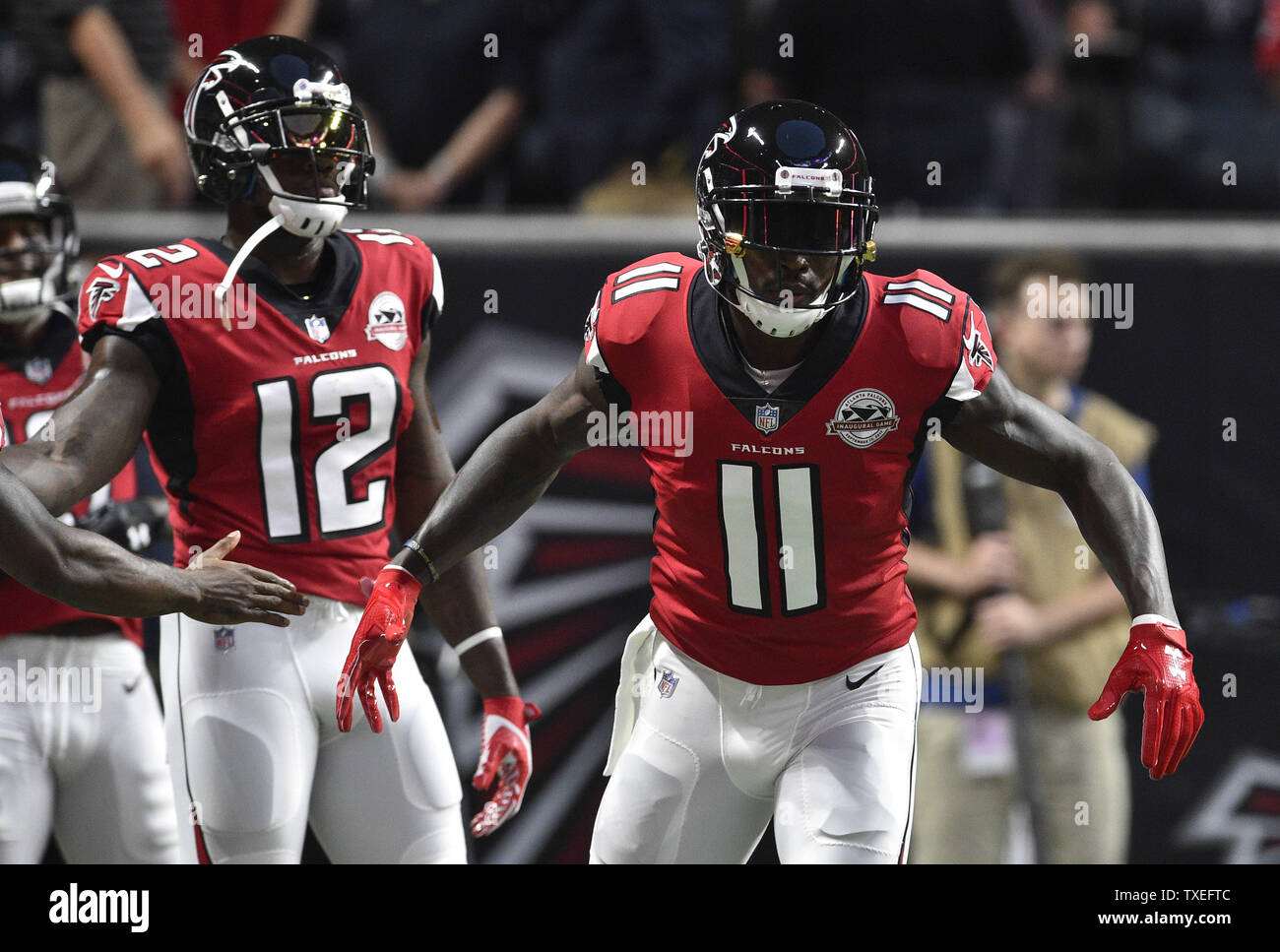 Julio Jones of the Atlanta Falcons warms up before the game against