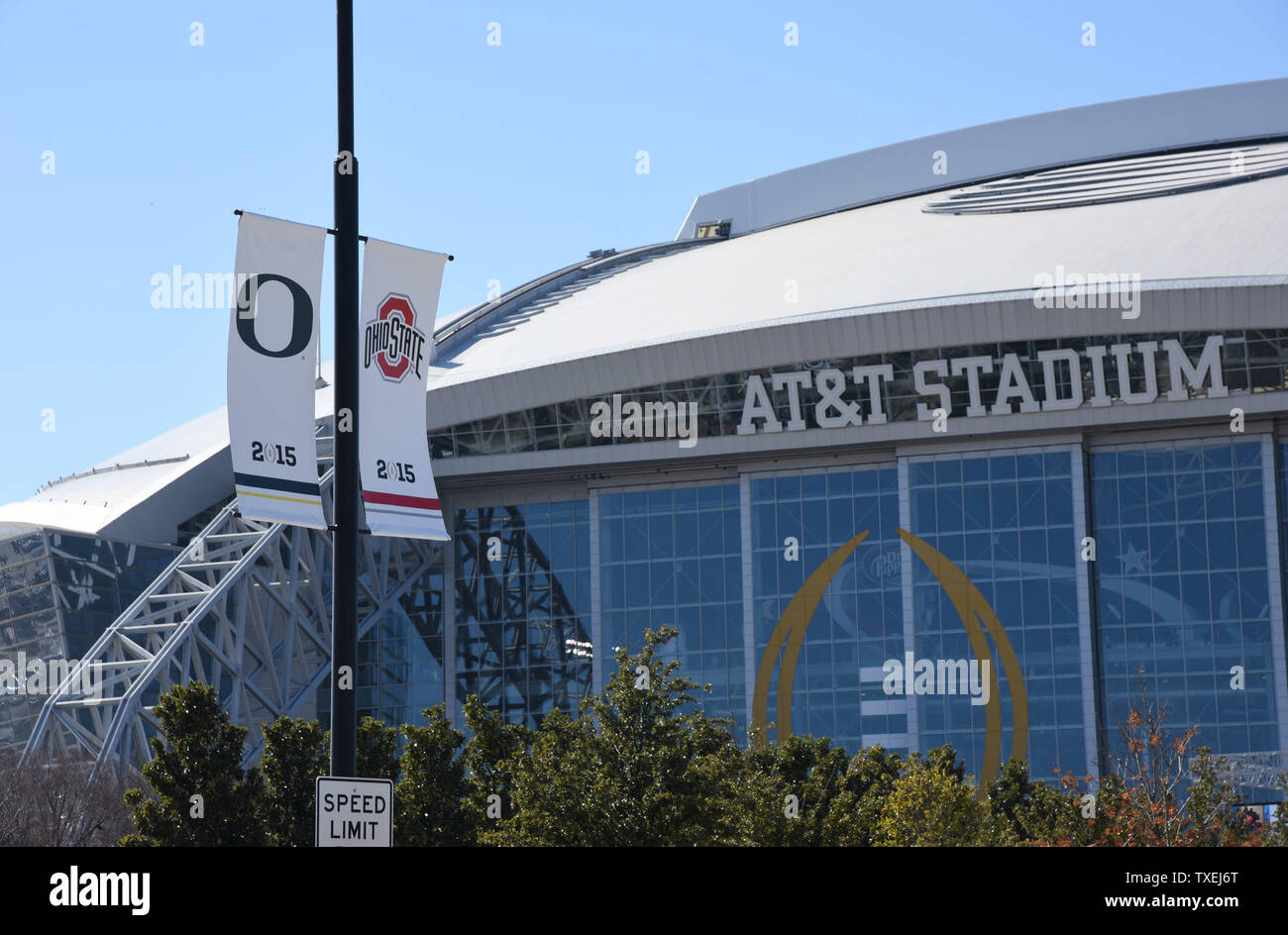 AT&T Stadium in Arlington, Texas will host the first ever college football playoff championship game when the Oregon Ducks battle the Ohio State Buckeyes on January 12, 2015.   Photo by Ian Halperin/UPI Stock Photo