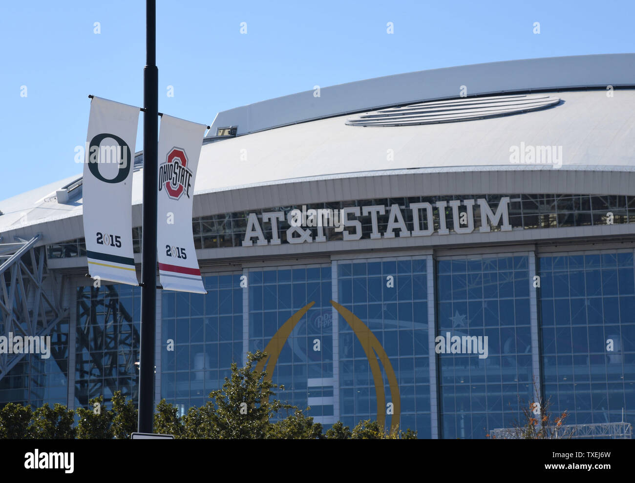AT&T Stadium in Arlington, Texas will host the first ever college football playoff championship game when the Oregon Ducks battle the Ohio State Buckeyes on January 12, 2015.   Photo by Ian Halperin/UPI Stock Photo