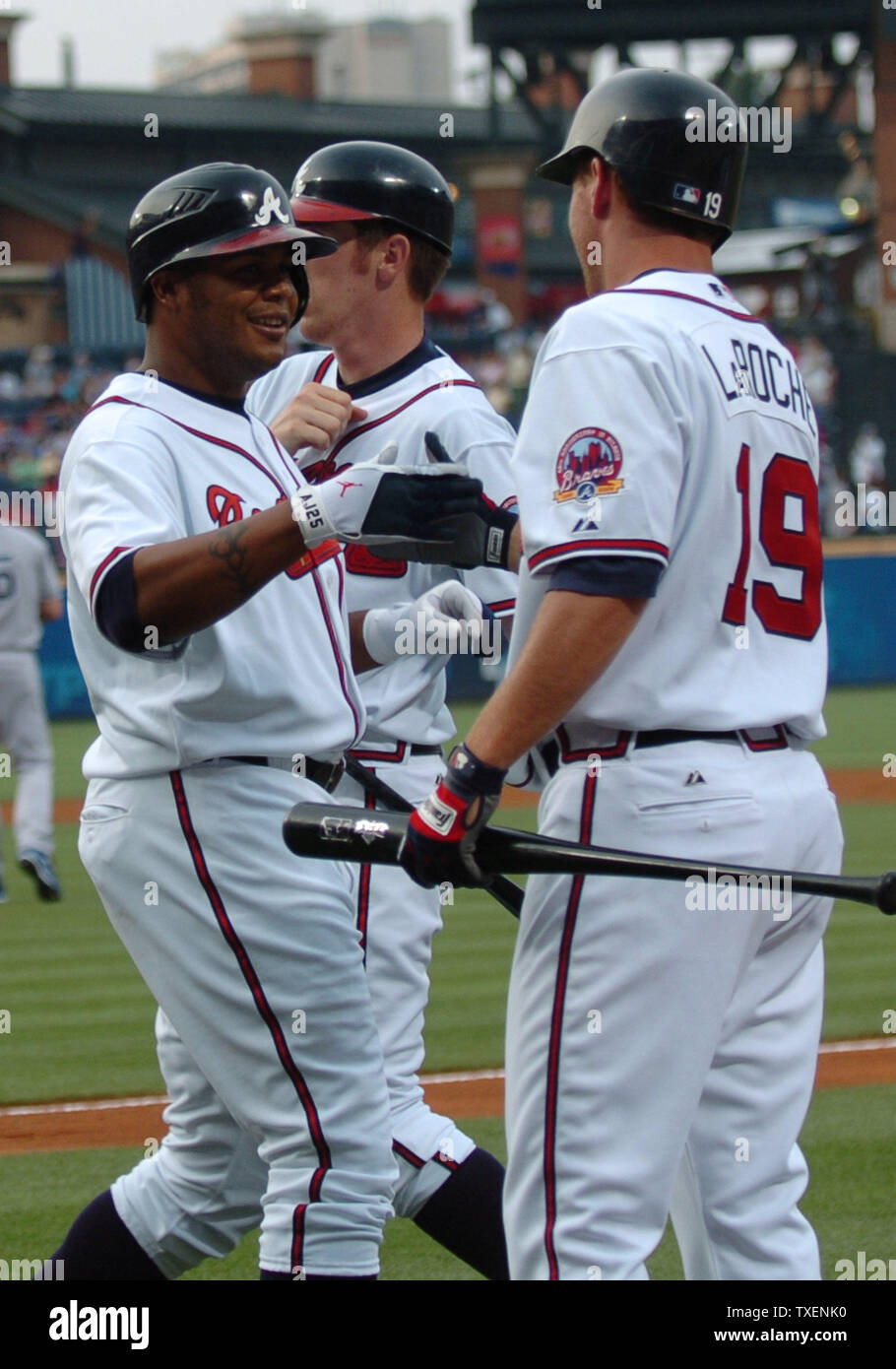 Atlanta Braves Andruw Jones (left) is congratulated by teammate Adam ...