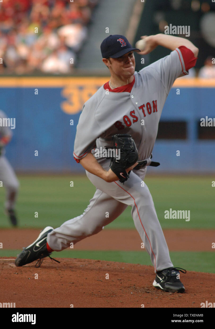 Boston Red Sox starting pitcher Jon Lester throws against the Atlanta Braves in the first inning of interleague play June 16, 2006, in Atlanta's Turner Field.  (UPI Photo/John Dickerson) Stock Photo