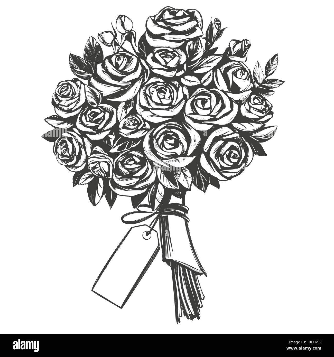 Bouquet Of Roses Greeting Card Hand Drawn Vector Illustration