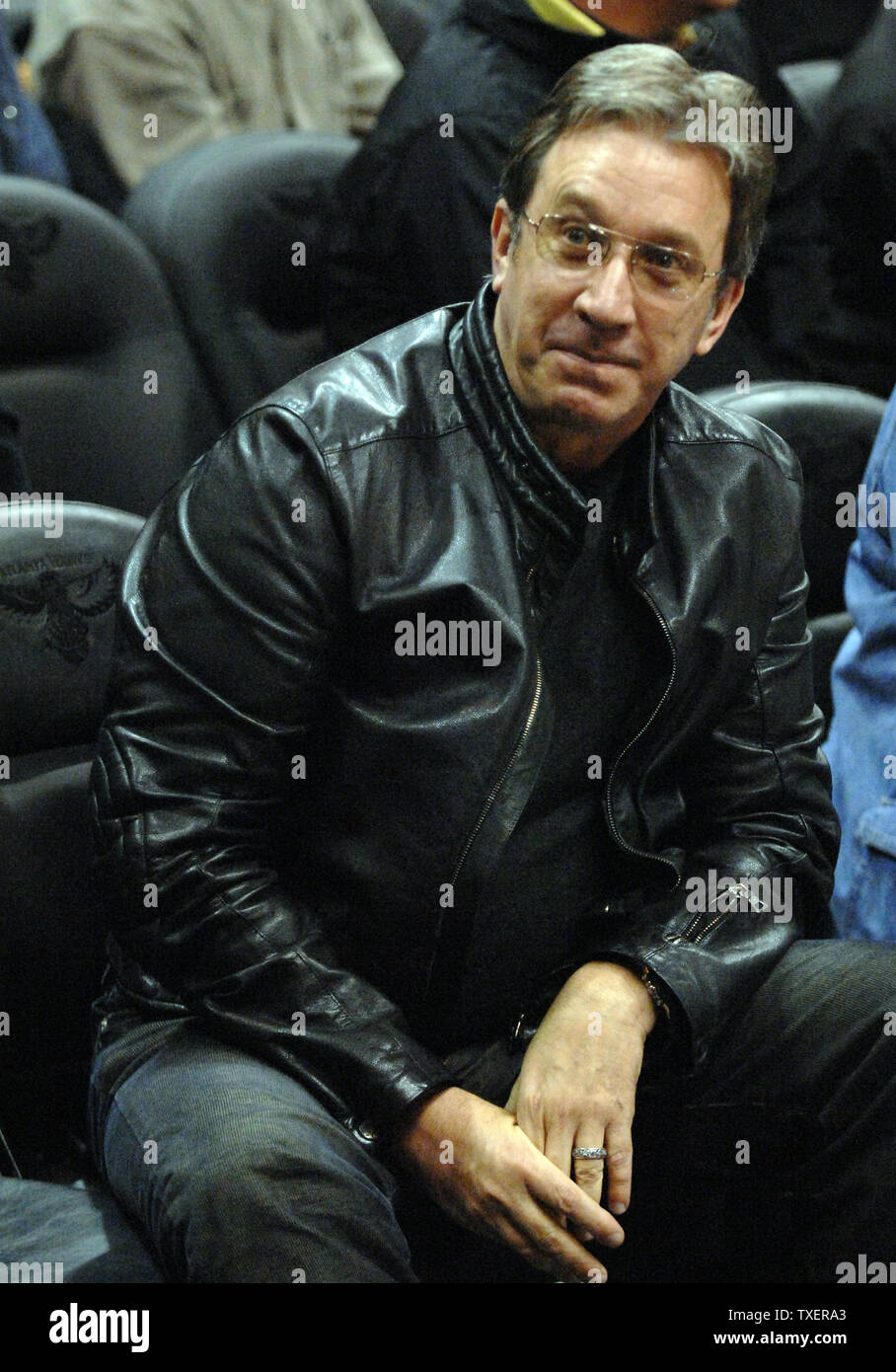 Actor Tim Allen, star of the forthcoming film "Wild Hogs" watches Atlanta Hawks play the visiting Los Angeles Lakers in the first half at Philips Arena in Atlanta, February 5, 2007. (UPI Photo/John Dickerson) Stock Photo