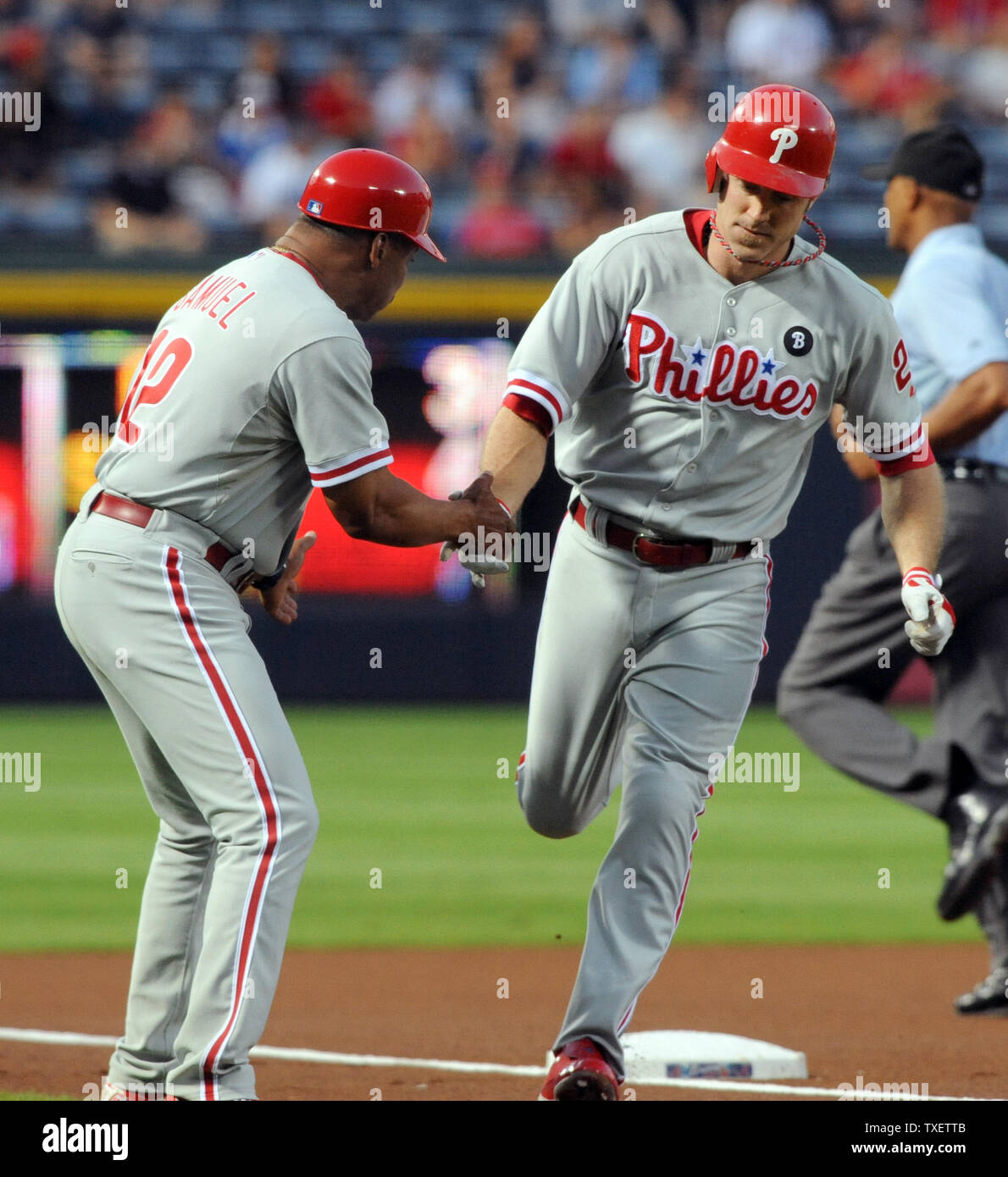 Philadelphia Phillies second baseman Chase Utley, right, is