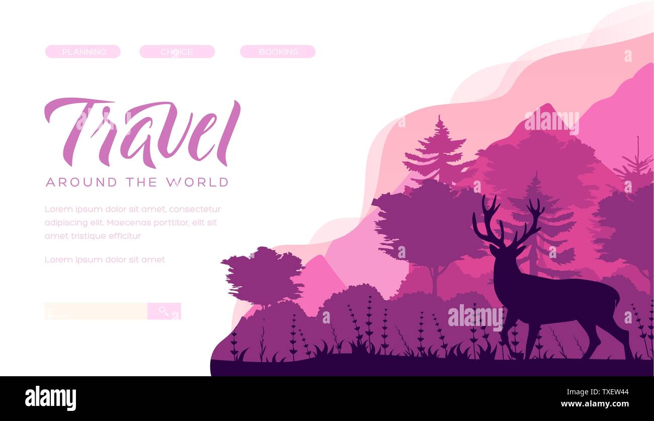 Nature and wildlife vector landing page template. National park excursion  web banner layout design. Forest landscape minimalistic illustration. Noble  deer silhouette. Wild animals website homepage Stock Vector Image & Art -  Alamy