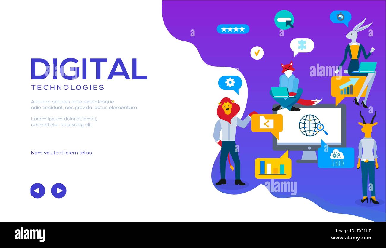 Digital Technologies Vector Landing Page Template Smm Seo