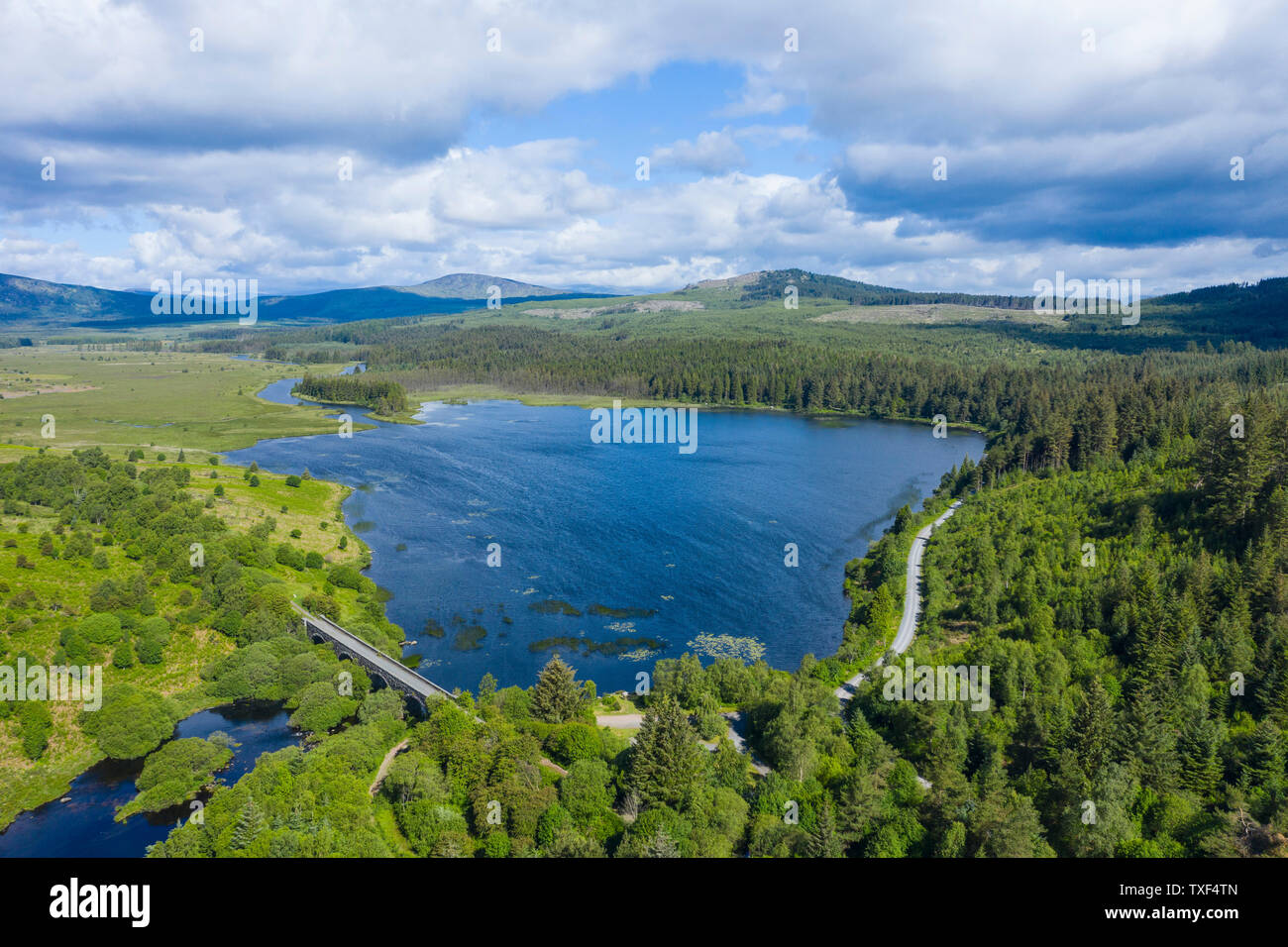 Aerial vioew of Stroan Loch, Galloway Forest, Dumfries & Galloway, Scotland Stock Photo