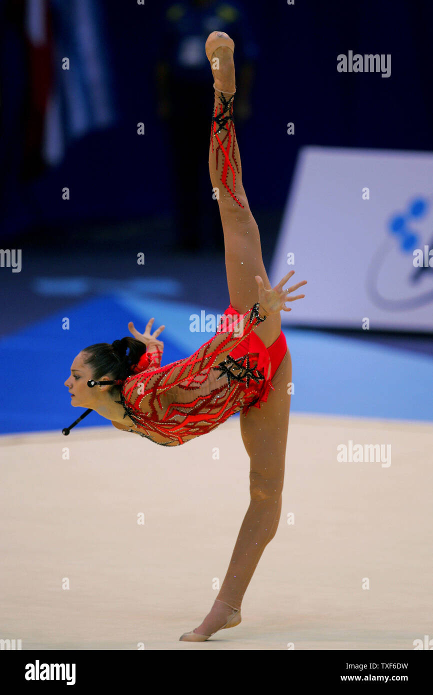 Rhythmic gymnastics star Anna Bessonova of Ukraine balances with the ...