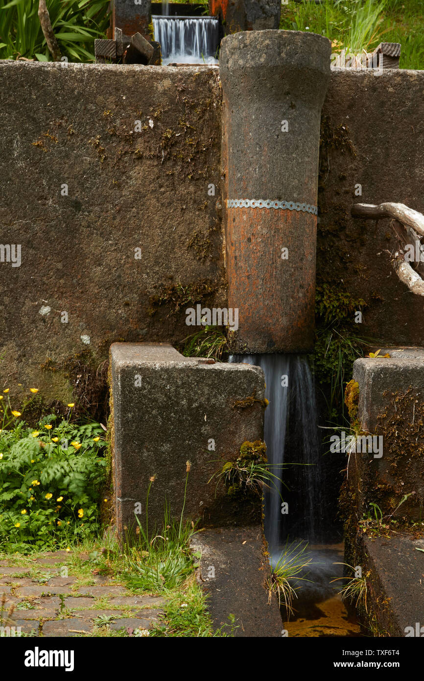 man-made fresh water fall in the trout farm Ribeiro Frio village, Madeira, Portugal Stock Photo