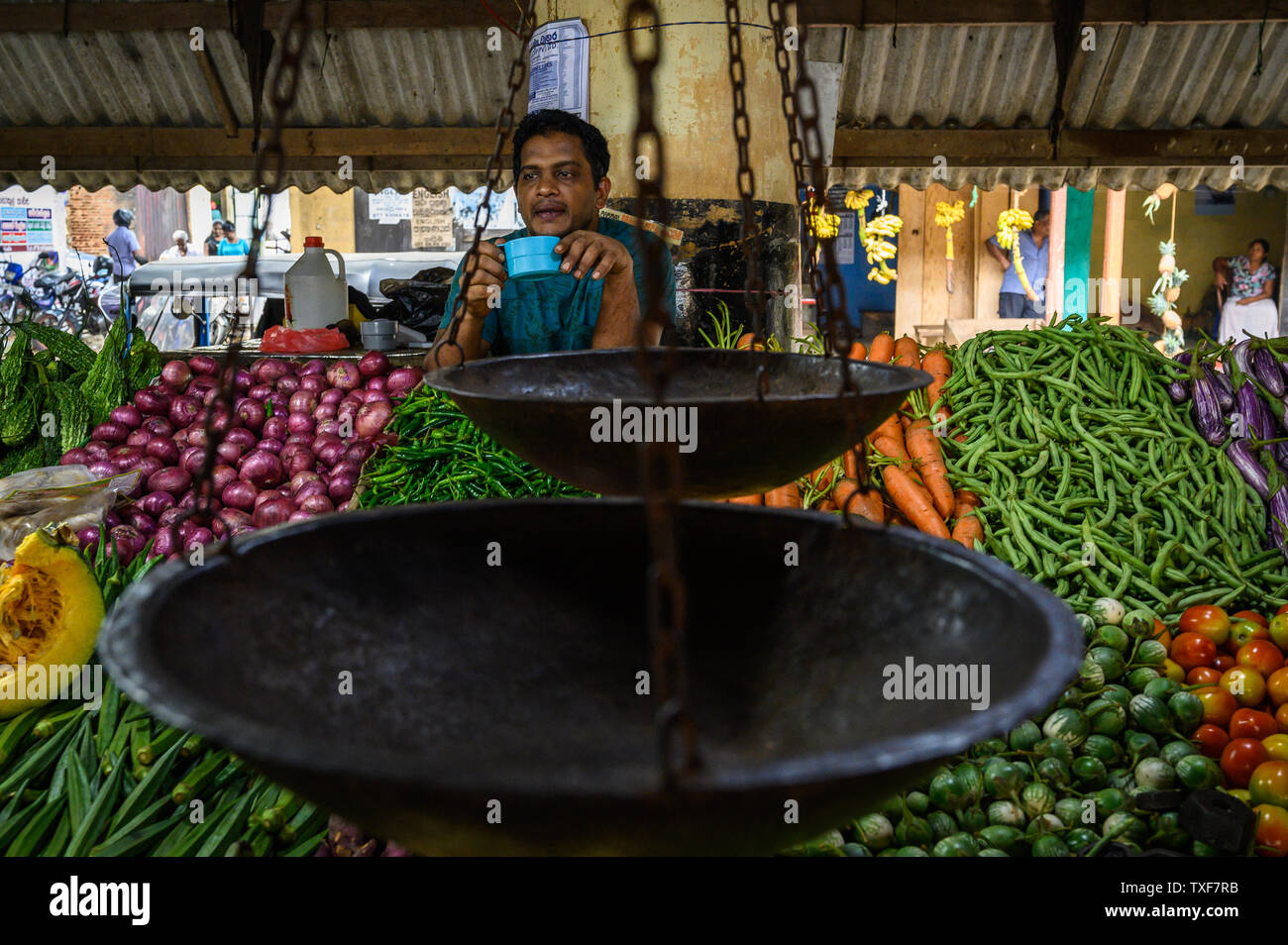 Vegetable vendor at a market in Galle, Sri Lanka Stock Photo