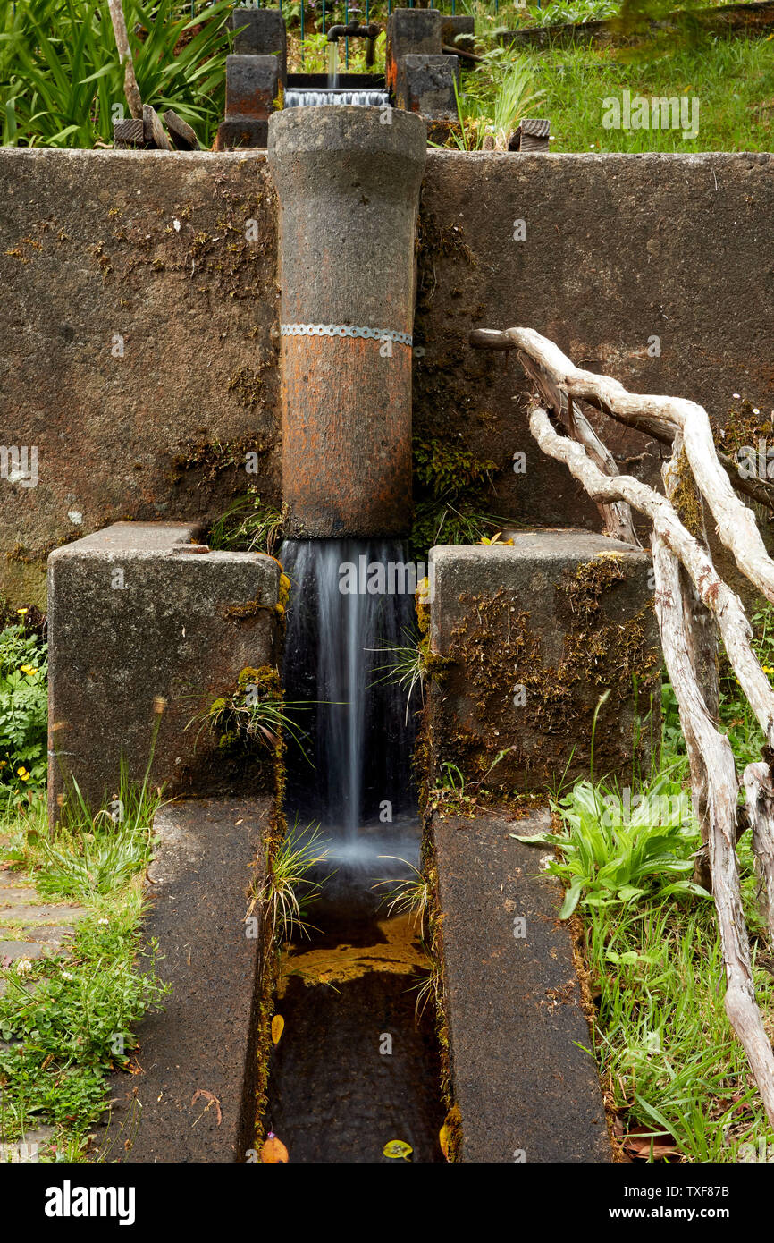 man-made fresh water fall in the trout farm Ribeiro Frio village, Madeira, Portugal Stock Photo