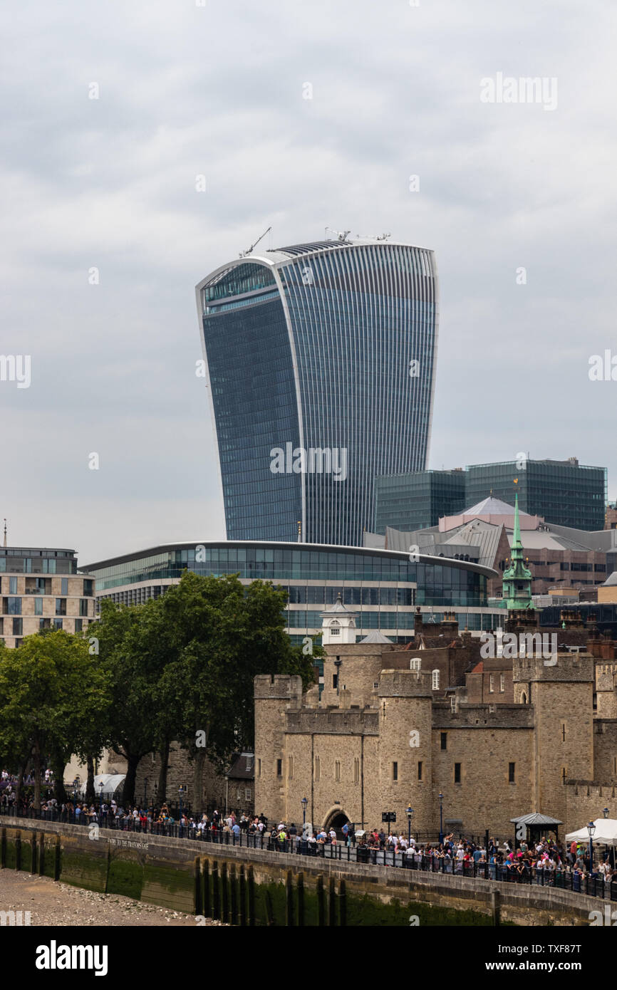 View of  the Tower of London with The Walkie Talkie (20 Fenchurch Street) in the background Stock Photo
