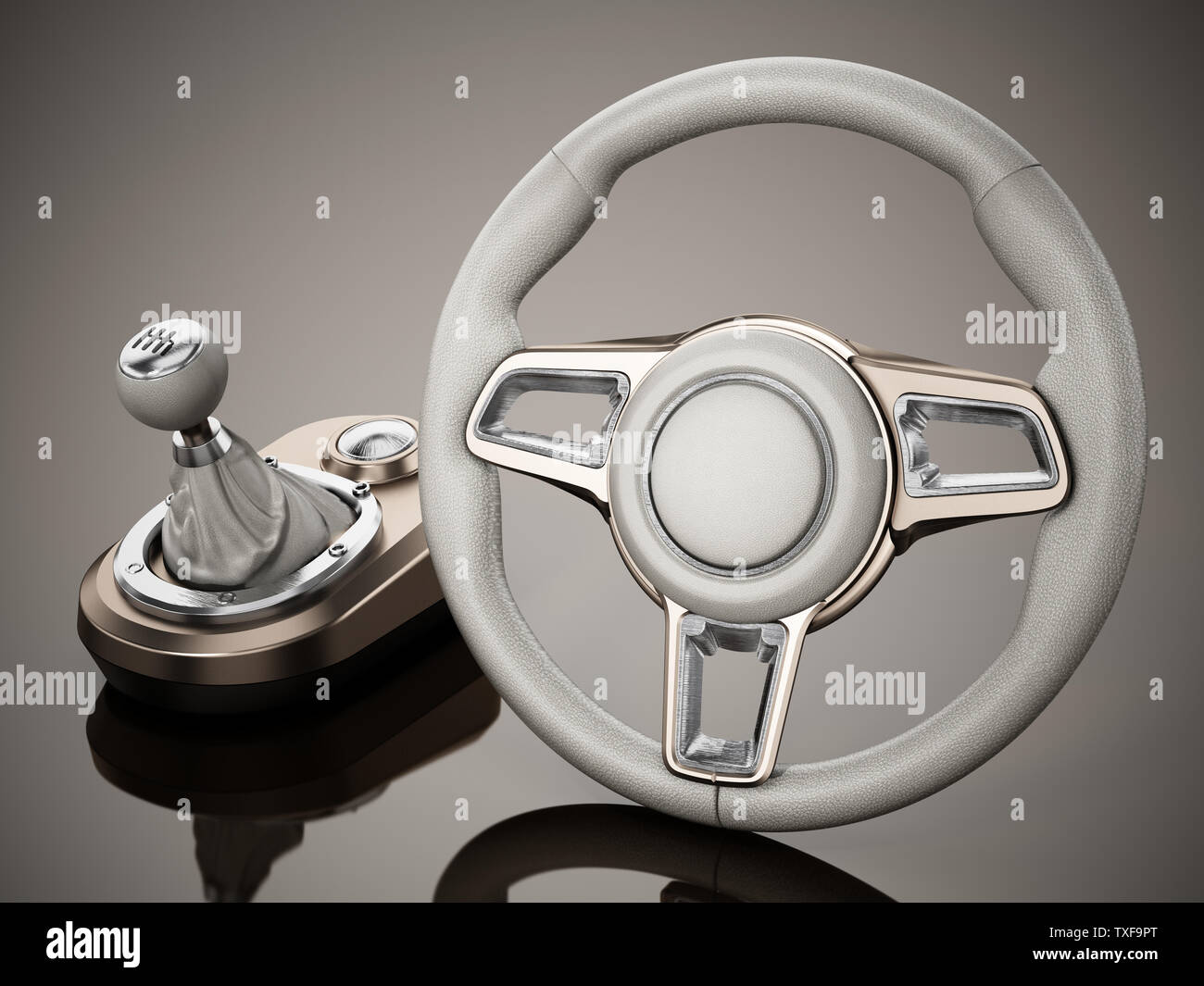 Generic steering wheel and gearbox. 3D illustration Stock Photo Alamy