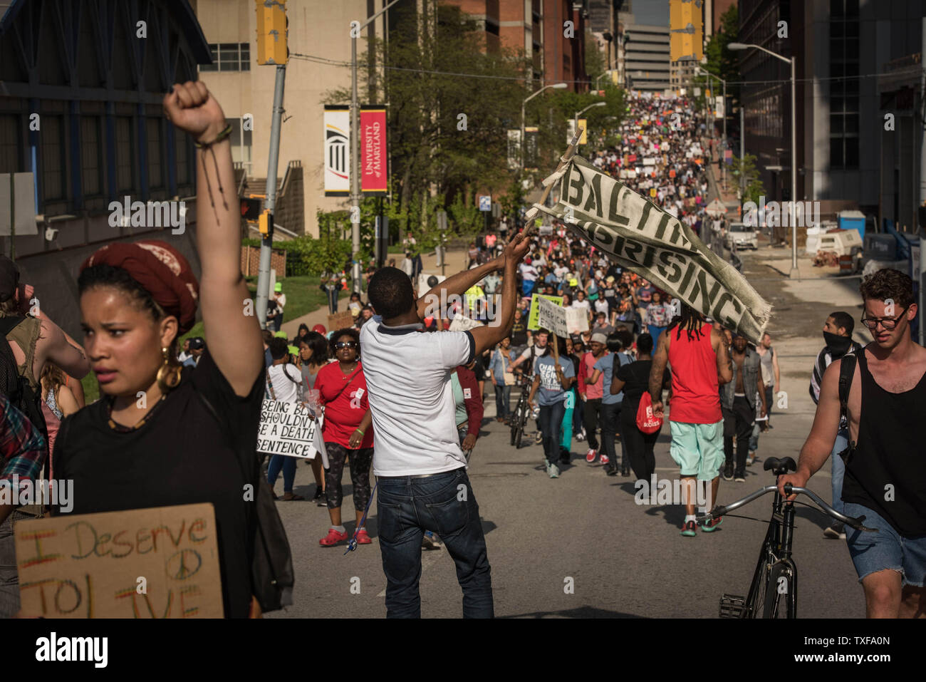 Baltimore residents march in a Massive National Rally of celebration in the streets of Baltimore, MD on May 2, 2015. City State's Attorney ruled the day before that Gray's death was a homicide and that criminal charges would be filed. Gray, 25 was arrested April 12 for possessing a switch blade knife near the Gilmore Housing project. Gray died a week later from a severe spinal cord injury received while in police custody.    Photo by Ken Cedeno/UPI Stock Photo