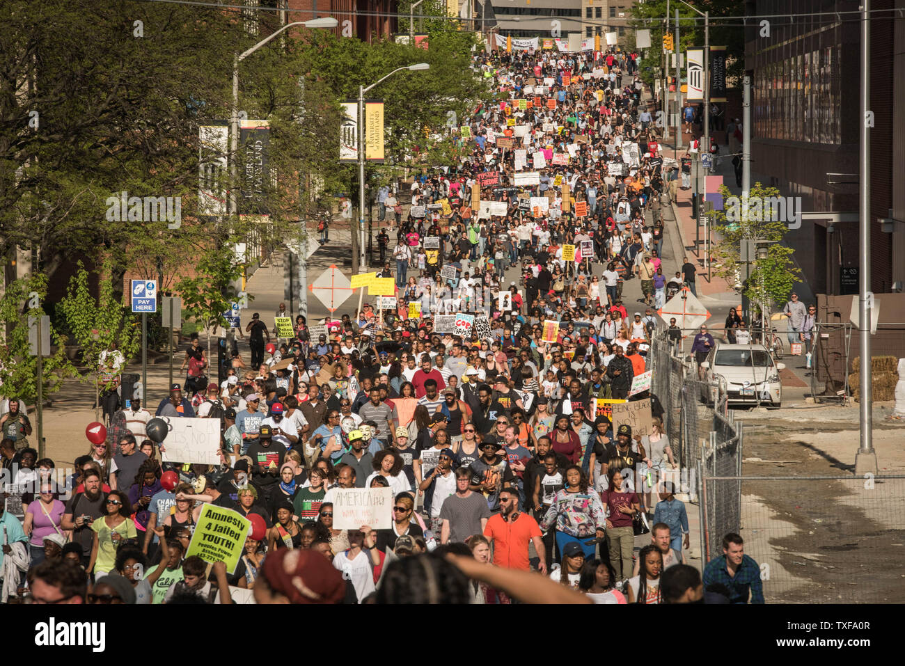 Baltimore residents march in a Massive National Rally of celebration in the streets of Baltimore, MD on May 2, 2015. City State's Attorney ruled the day before that Gray's death was a homicide and that criminal charges would be filed. Gray, 25 was arrested April 12 for possessing a switch blade knife near the Gilmore Housing project. Gray died a week later from a severe spinal cord injury received while in police custody.     Photo by Ken Cedeno/UPI Stock Photo
