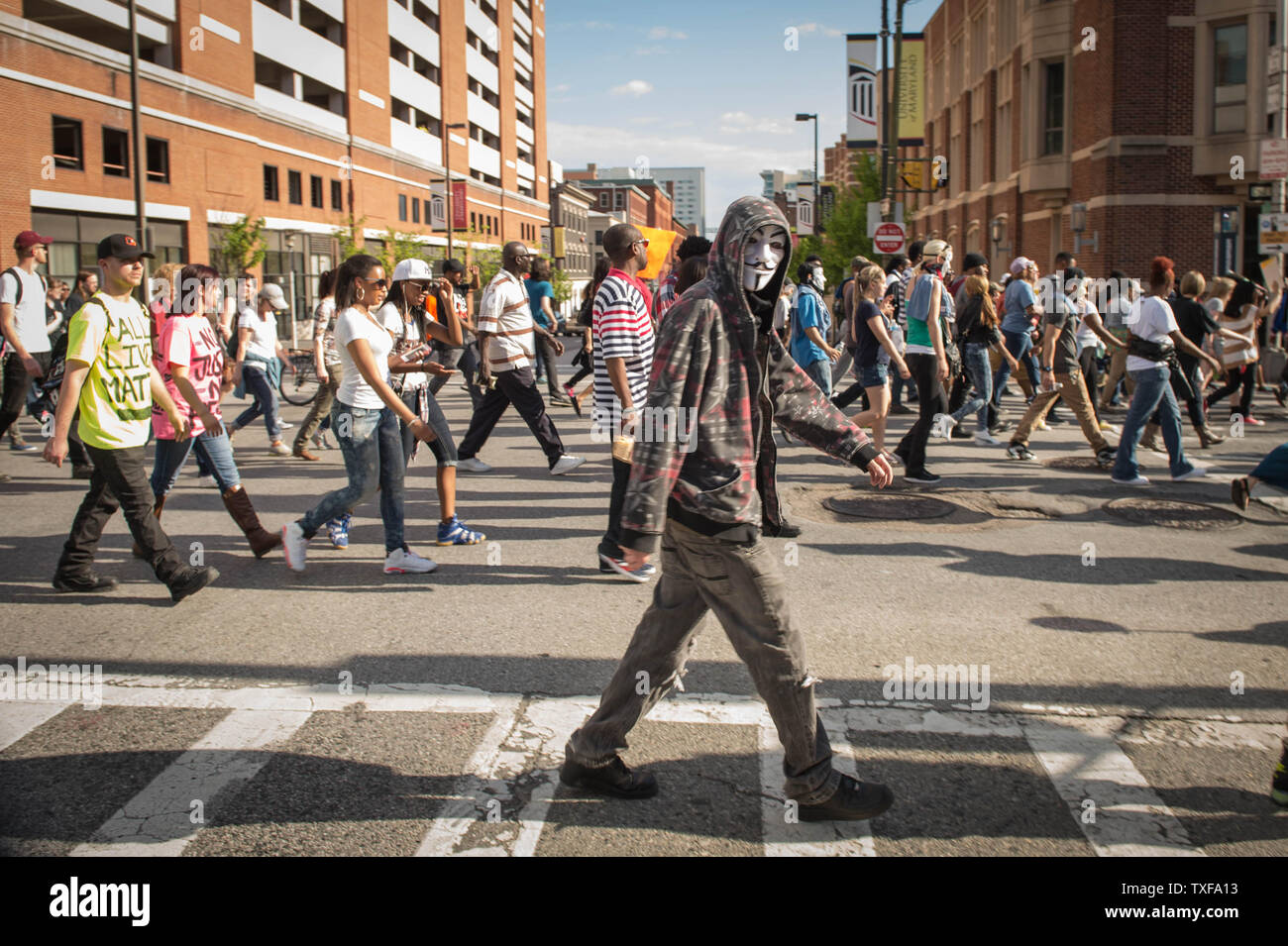 Baltimore residents march in a Massive National Rally of celebration in the streets of Baltimore, MD on May 2, 2015. City State's Attorney ruled the day before that Gray's death was a homicide and that criminal charges would be filed. Gray, 25 was arrested April 12 for possessing a switch blade knife near the Gilmore Housing project. Gray died a week later from a severe spinal cord injury received while in police custody. Photo Ken Cedeno/UPI Stock Photo